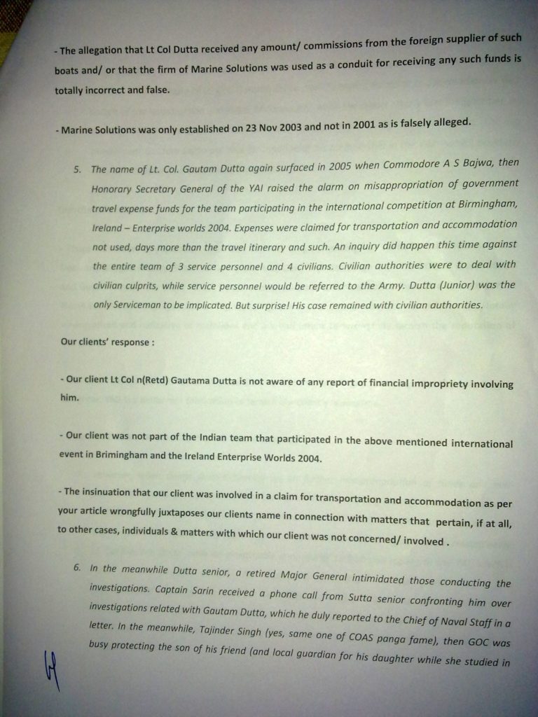Sailgate: Letter from the solicitors of Lt Col (Retd) Gautama Dutta and Anju Dutta 4