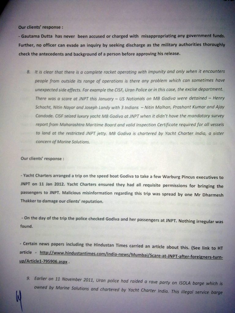 Sailgate: Letter from the solicitors of Lt Col (Retd) Gautama Dutta and Anju Dutta 6