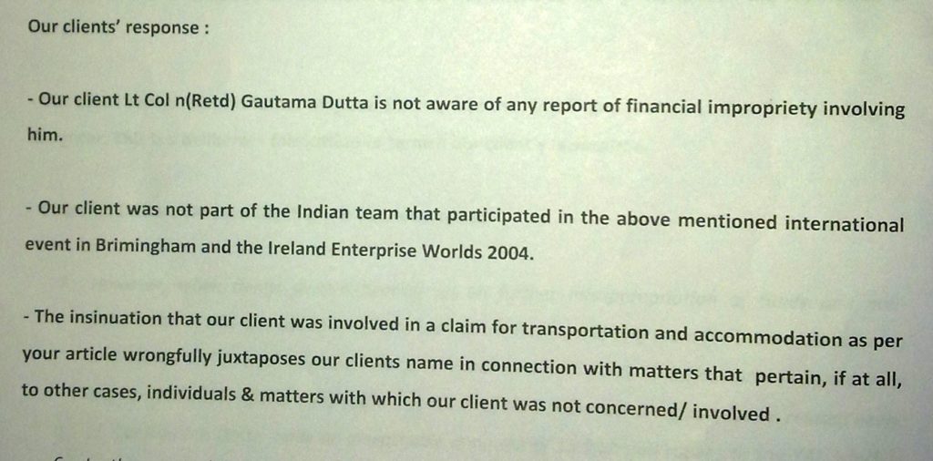 Sailgate: Reply to notice from Lawyers of Lt Col (retd) Gautama Dutta and Anju Dutta 6