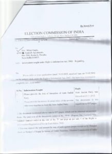 Election Commission reply to Milan Gupta's RTI seeking list of Members of National Council