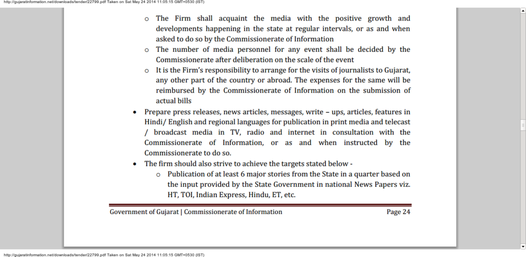 The brainwash chronicles... sponsored by Gujarat Government 3 Official Gujarat Government proposal requests for paid news
