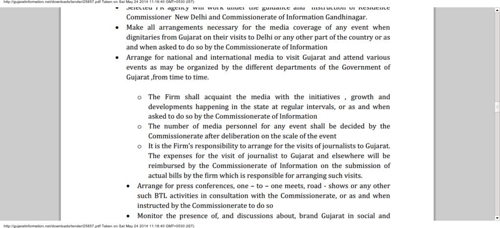 The brainwash chronicles... sponsored by Gujarat Government 5 Official Gujarat Government document requests paid presence of media