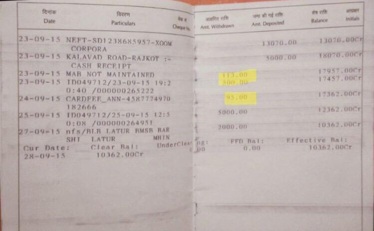 Bank statement of farmer Guruprasad Baburao Lange