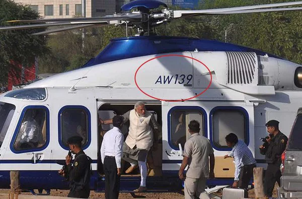 Modi traveling in VVIP Augusta Westland 139 helicopter