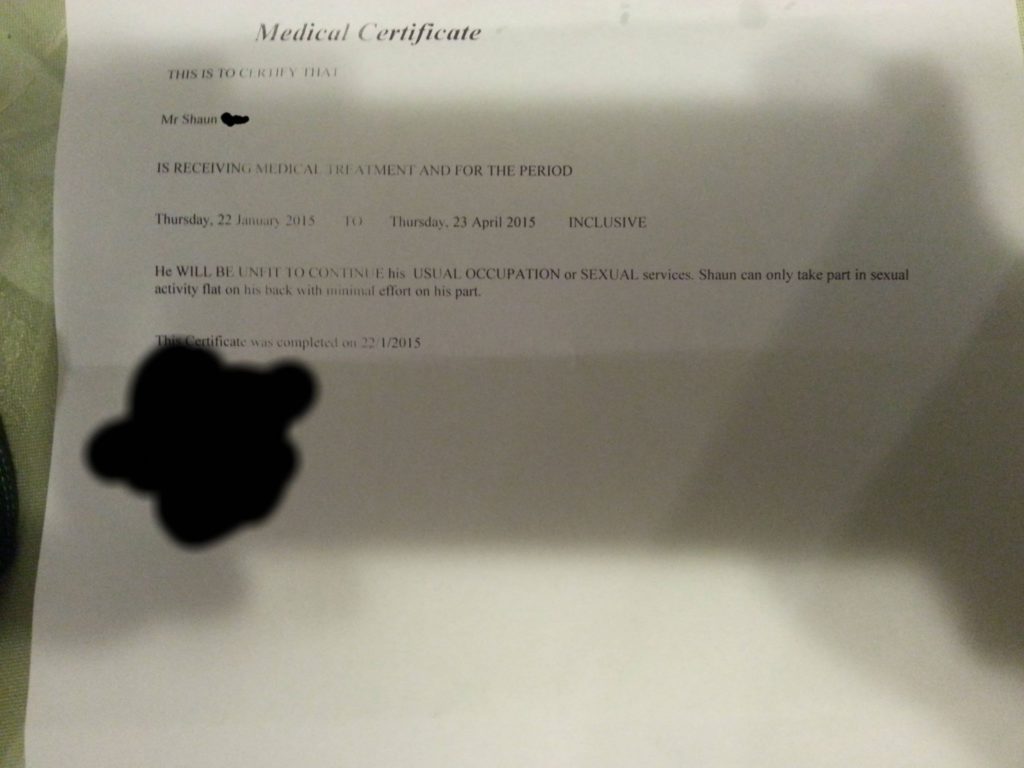 medical certificate for exertion free sex