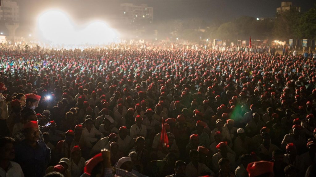 Farmer long march in Mumbai. Night at somaiya ground