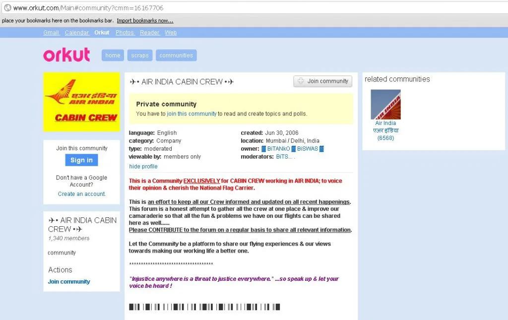 Air India Cabin Crew - Orkut Community