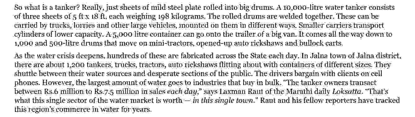 Screen capture from P Sainath's article in the Hindu that describes the Tanker Economy