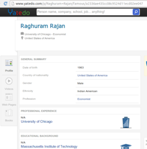 Raghuram Rajans profile stating his nationality as American with Indian ethnicity