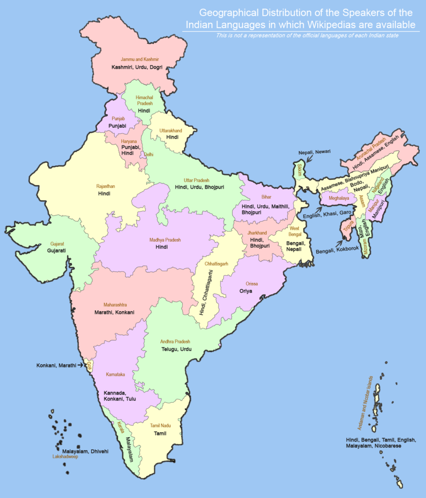 Indian regional languages distribution