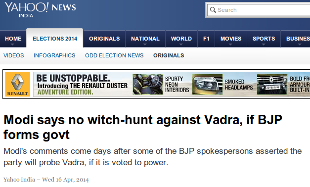 Modi says no witch-hunt against Vadra, if BJP forms govt