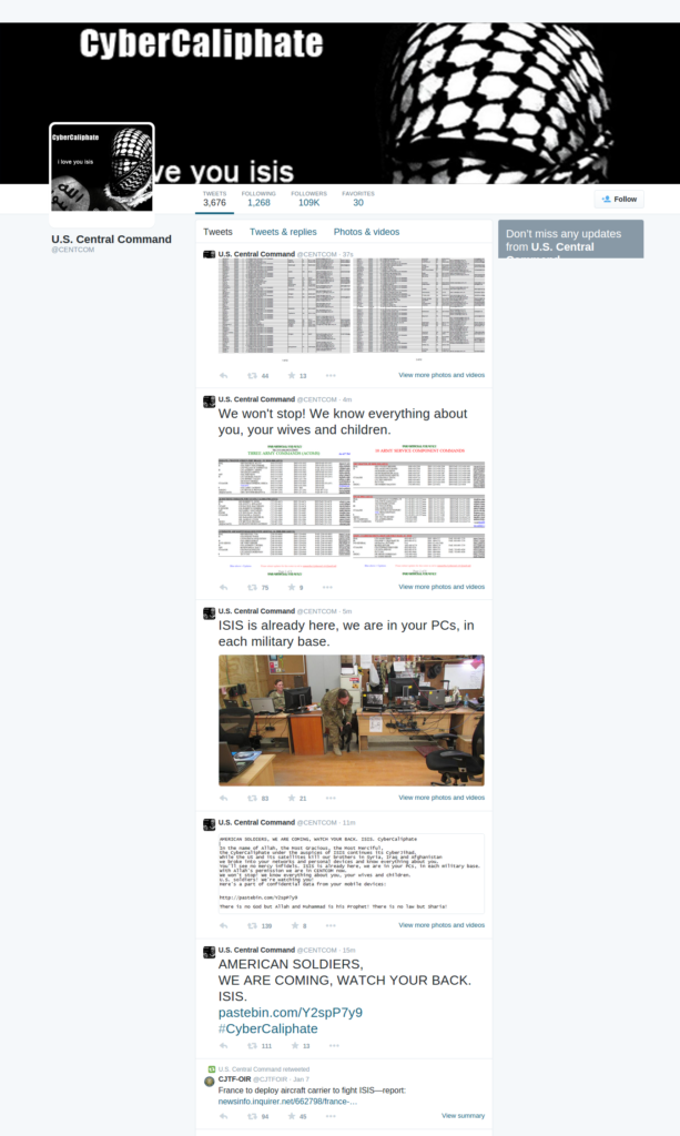 U.S. Central Command @CENTCOM Twitter hacked
