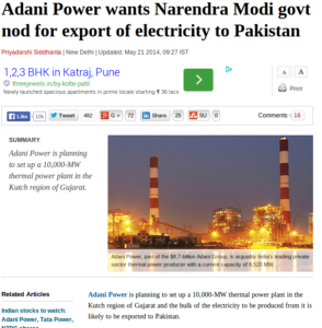 Modi's sponsor Adani wants to sell power to Pakistan