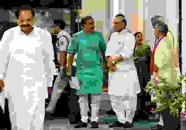 Union ministers Rajnath Singh, M Venkaiah Naidu, Sushma Swaraj and Anant Kumar at BJP headquarters in New Delhi