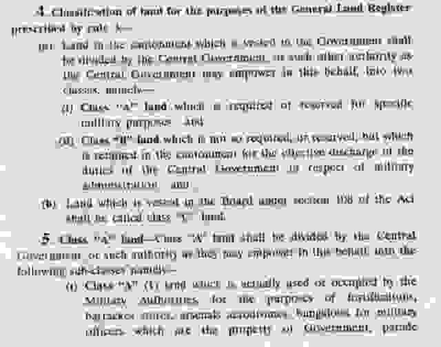 Classification of Cantonment lands as per CLA Rules 1937