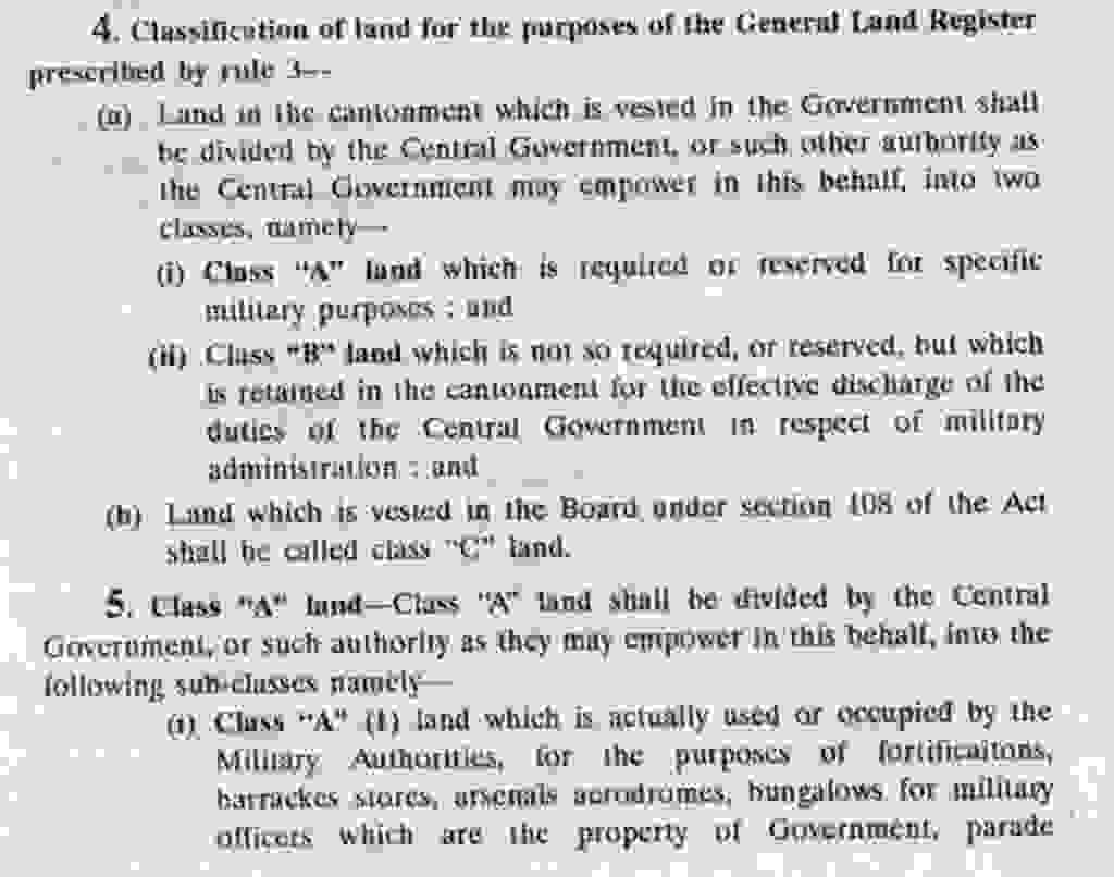 Classification of Cantonment lands as per CLA Rules 1937