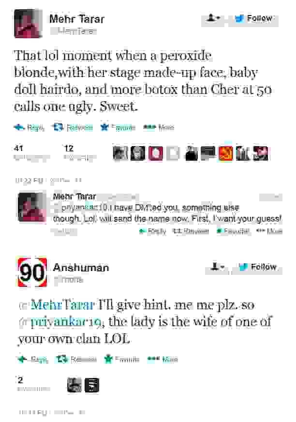 Mehr Tarar's sly tweet about Sunanda Tharoor seems far from the limited relationship with Shashi Tharoor that she claims