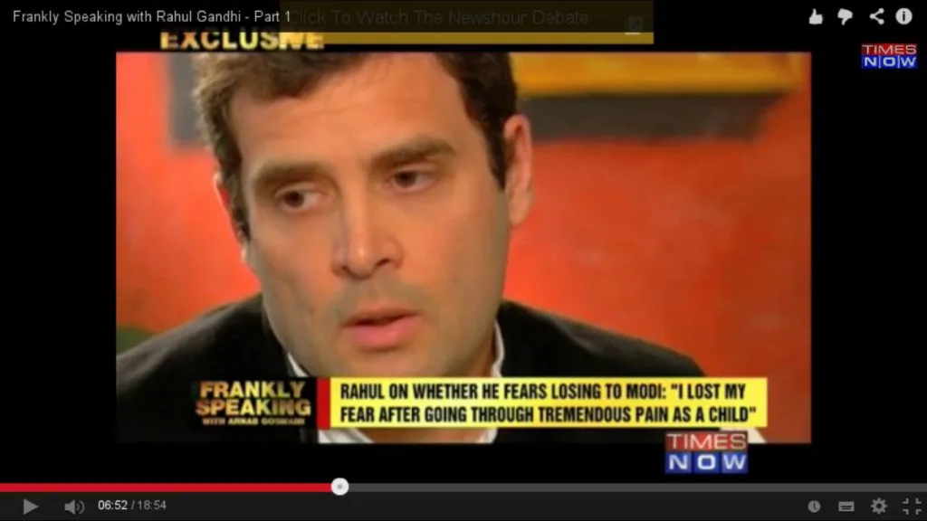 Rahul Gandhi during his interview with Arnab Goswami