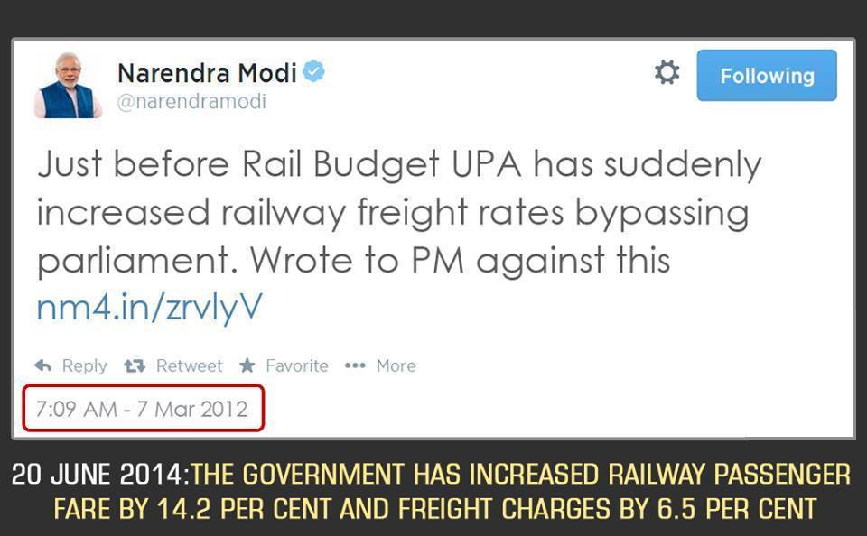 Modi railway hike before and after
